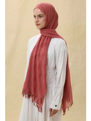 Fenza Scarf Lilyum Şeftali Saçak Püsküllü Pamuklu Şal
