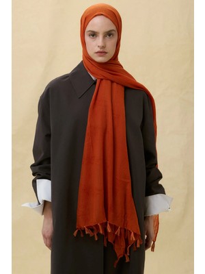 Fenza Scarf Lilyum Turuncu Saçak Püsküllü Pamuklu Şal