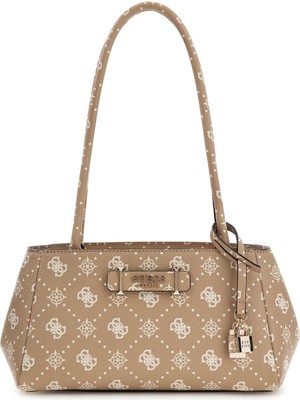 Guess Kadın Carrie Logo Omuz Çantası - Koyu Bej