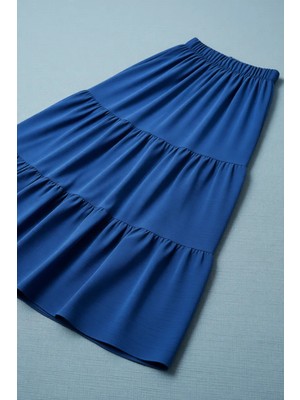 Bigdart Kadın Ayrobin Uzun Etek 8048 İndigo Renkli %95 Polyester Kumaşlı Rahat Günlük Kullanım