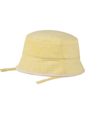 Antebies Organik Gots Sertifikalı Sarı Havlu Beyaz Kontrast Detay, Ayarlanabilir Bağlcıklı  Bebek Yaz Şapkası