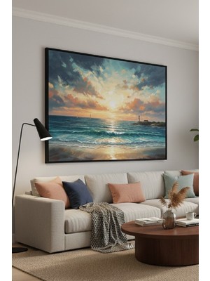 Safir Design Sahil Esintisi Deniz Kıyısı ve Deniz Feneri Temalı Çerçeveli Tablo