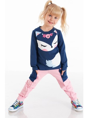 Denokids Cute Fox Kız Çocuk T-shirt Pantolon Takım 2 Yaş Tema Lacivert Renk