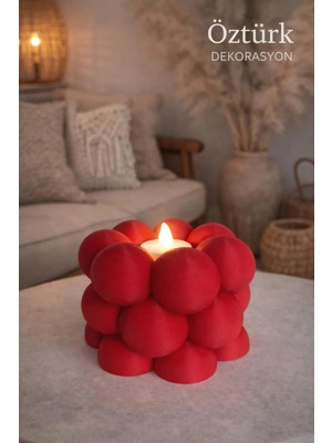 Öztürk Organizasyon Bubble Tasarım Dekoratif Modern  Mumluk -Kırmızı
