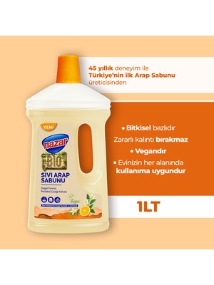 Nazar Sıvı Arap Sabunu - %100 Doğal ve Güçlü Temizlik, Portakal Çiçeği Kokulu Sıvı Arap Sabunu 1000 ml.