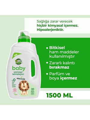 Just Green Organic Bebek Çamaşır Deterjanı, Baby Çamaşır Temizleyici, Bebekler için %100 Doğal Ve Hassas Temizlik, 1500 ml