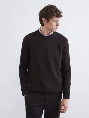 LC Waikiki Kahverengi Bisiklet Yaka Erkek Sweatshirt