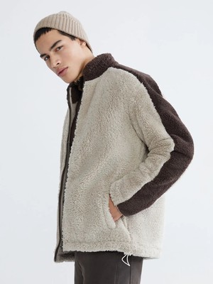 LC Waikiki Bej Dik Yaka Pelüş Erkek Fermuarlı Sweatshirt