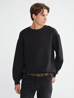 LC Waikiki Siyah Bisiklet Yaka Erkek Sweatshirt