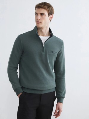 LC Waikiki Yeşil Fermuarlı Dik Yaka Erkek Sweatshirt