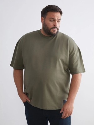 LC Waikiki Haki Büyük Beden Bisiklet Yaka Kısa Kollu Erkek Sweatshirt