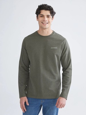 LC Waikiki Haki Bisiklet Yaka Baskılı Erkek Sweatshirt