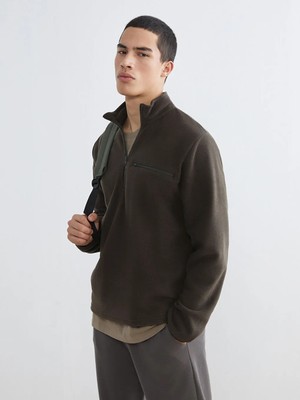 LC Waikiki Kahverengi Dik Yaka Polar Erkek Sweatshirt