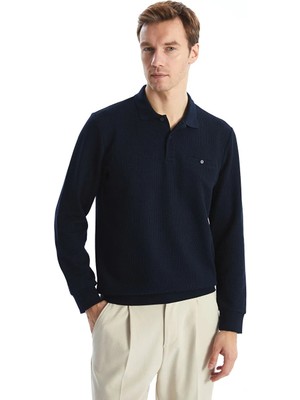 LC Waikiki Lacivert Polo Yaka Uzun Kollu Erkek Sweatshirt