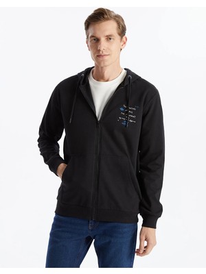 LC Waikiki Siyah Kapüşonlu Uzun Kollu Erkek Fermuarlı Sweatshirt
