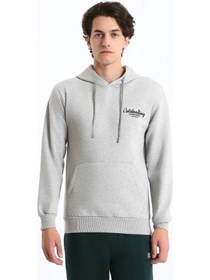 LC Waikiki Gri Uzun Kollu Baskılı Erkek Kalın Hoodie