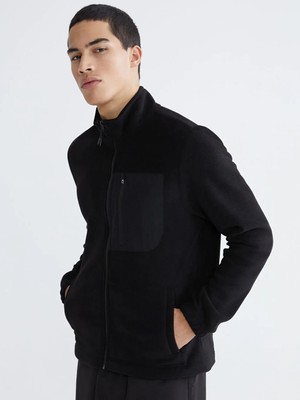 LC Waikiki Siyah Dik Yaka Erkek Fermuarlı Sweatshirt