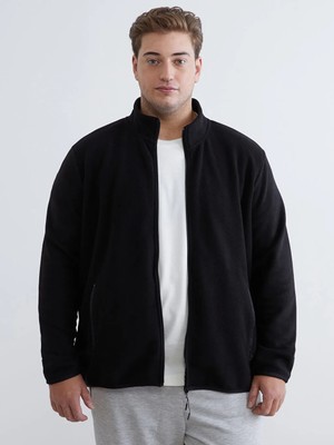LC Waikiki Siyah Standart Kalıp Dik Yaka Polar Erkek Fermuarlı Sweatshirt