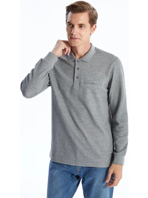 LC Waikiki Gri Polo Yaka Uzun Kollu Erkek Sweatshirt