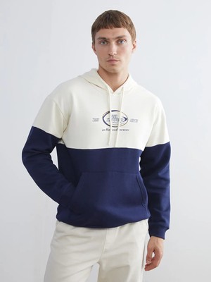 LC Waikiki Bej Uzun Kollu Renk Bloklu Erkek Hoodie