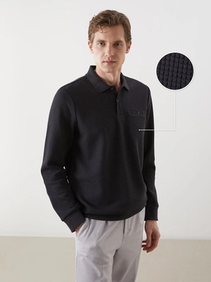 LC Waikiki Antrasit Polo Yaka Uzun Kollu Erkek Sweatshirt