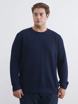 LC Waikiki Lacivert Bisiklet Yaka Erkek Sweatshirt