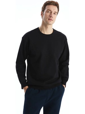 LC Waikiki Siyah Bisiklet Yaka Erkek Sweatshirt