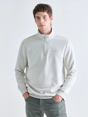 LC Waikiki Bej Dik Yaka Erkek Kalın Sweatshirt