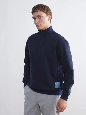 LC Waikiki Lacivert Fermuarlı Dik Yaka Erkek Sweatshirt