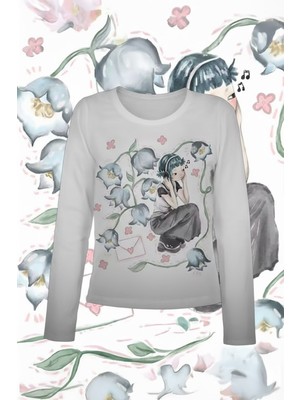 Köstebek Beyaz Girl In Flowers Gotik Grunge Y2K Uzun Kollu Crop