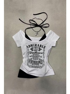 Köstebek Beyaz Admirable Madonna Yaka Ek Askılı Gotik Grunge Y2K Kısa Kollu Full Body Crop