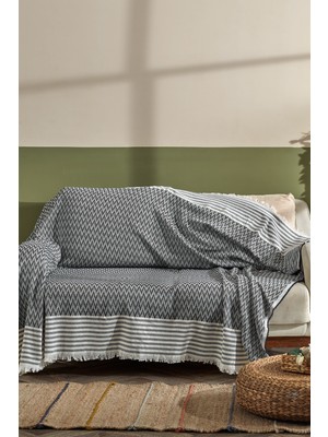 Fushia Trio Natural Keten Koltuk Örtüsü | Koltuk Şalı Antrasit