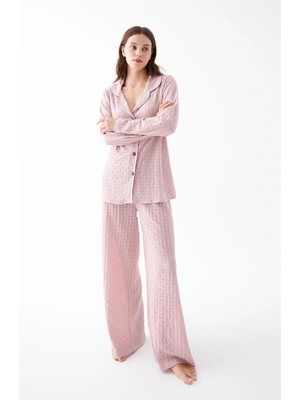 Moda Kadın Pembe Önden Düğmeli Rahat Kesim Pijama Takımı – Günlük Ev Giyim Seti Beruflic
