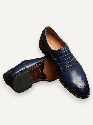 HERMOSE Imperium | Gece Mavisi Brogue Oxford Hakiki Deri Ayakkabı