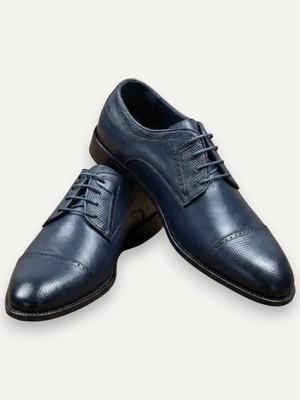 HERMOSE Novus | Dokulu Lacivert Derby Hakiki Deri Ayakkabı