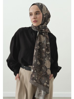 Fresh Reverıe Desenli Pamuk Viskon Şal Füme