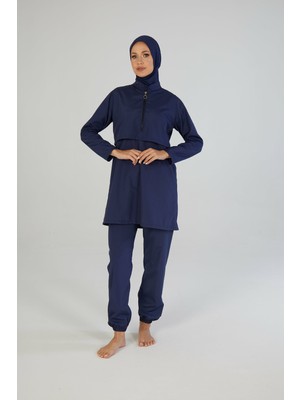 Estiva Tam Kapalı Pantolonlu Fermuarlı Tesettür Mayo