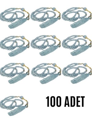 Sylar Namaz Tesbihi Vavlı 99'lu Cam Incili 35 Besmele-I Şerif Dua Kartı Ile Mavi Renk Hediyelik 100 Adet