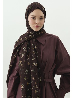 Fresh Tıny Blooms Desenli Pamuk Viskon Şal Bordo