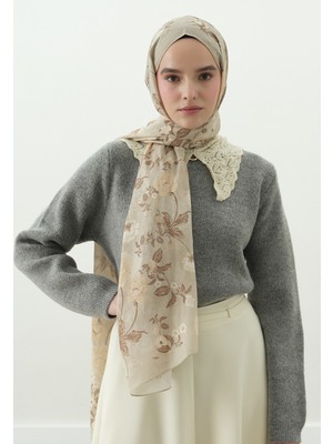 Fresh Reverıe Desenli Pamuk Viskon Şal Bej
