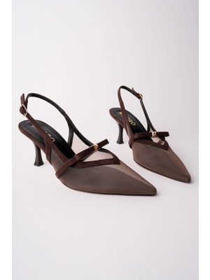 Muggo Lover Fileli Fiyonk Detaylı Sivri Burun Arkası Açık Kadın Topuklu Ayakkabı