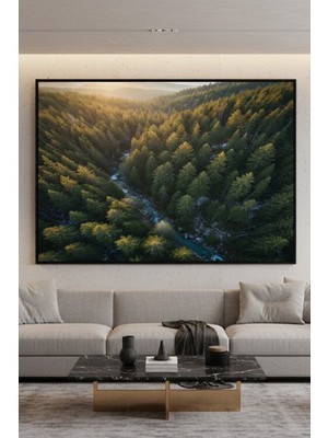 Safir Design Panoramik Çam Ormanı ve Akarsu Manzaralı Çerçeveli Tablo