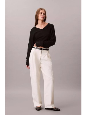 Calvin Klein Kadın Stretch Chino W/ Pleat - Wide Le Pantolon - Tofu