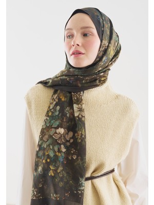 Fresh Dark Beauty Desenli Pamuk Viskon Şal Kahve