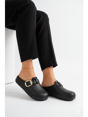 Kaof Shoes Kadın Siyah Anatomik Taban Terlik Önü Kapalı Yumuşak Günlük Terlik Sabo Terlik