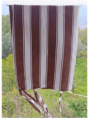 Shy Tekstil Lüks 1.sınıf Su Geçirmez Kahverengi Beyaz Balkon Perdesi Üst Kornişli Yan ve Alt Bağcıklı