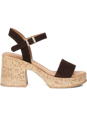 Celal Gültekin Kadın Kahverengi Kalın Topuklu Süet Deri Sandalet