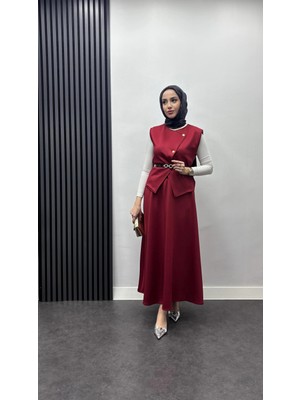 Tesettür Diyarı Scuba Kumaş Ikili Premium Takım-Kırmızı