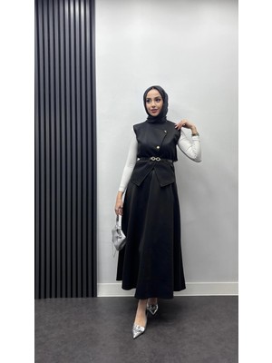 Tesettür Diyarı Scuba Kumaş Ikili Premium Takım-Siyah