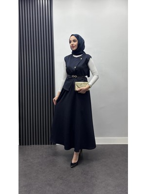 Tesettür Diyarı Scuba Kumaş Ikili Premium Takım-Lacivert